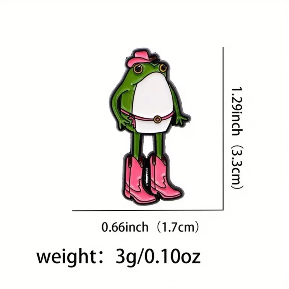 Frog Enamel Pin with Pink Cowboy Boots - Picture 3 of 4